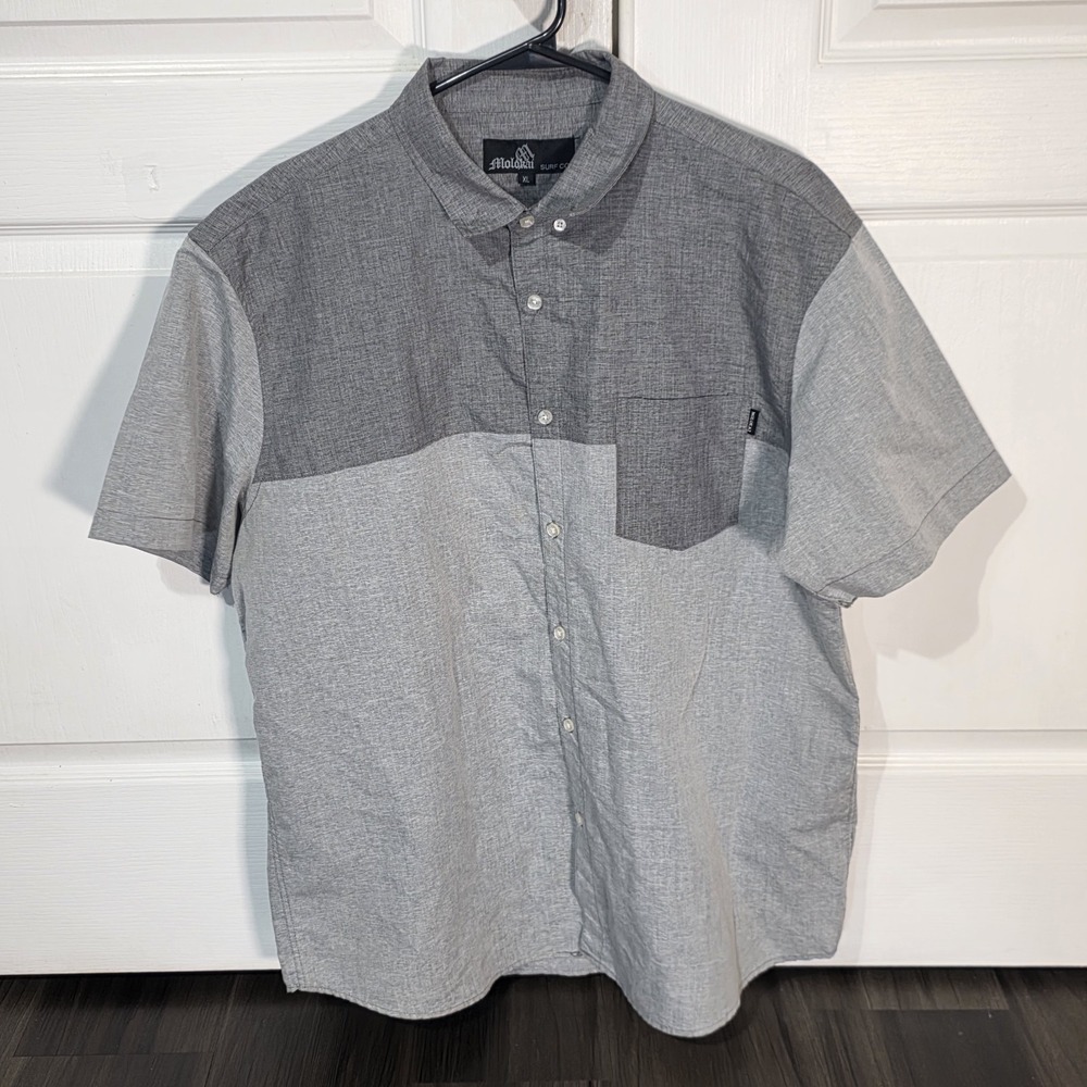 Molokai Surf Co Button Down Shirt Mens XL Two Tone Gray Short Sleeve, Surf